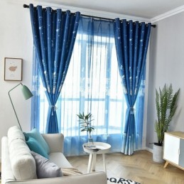 Mörkläggningsgardin Med Mönster I Blått Och Rymdmönster, Måttbeställd, För Pojkar Och Barn I Sovrummet