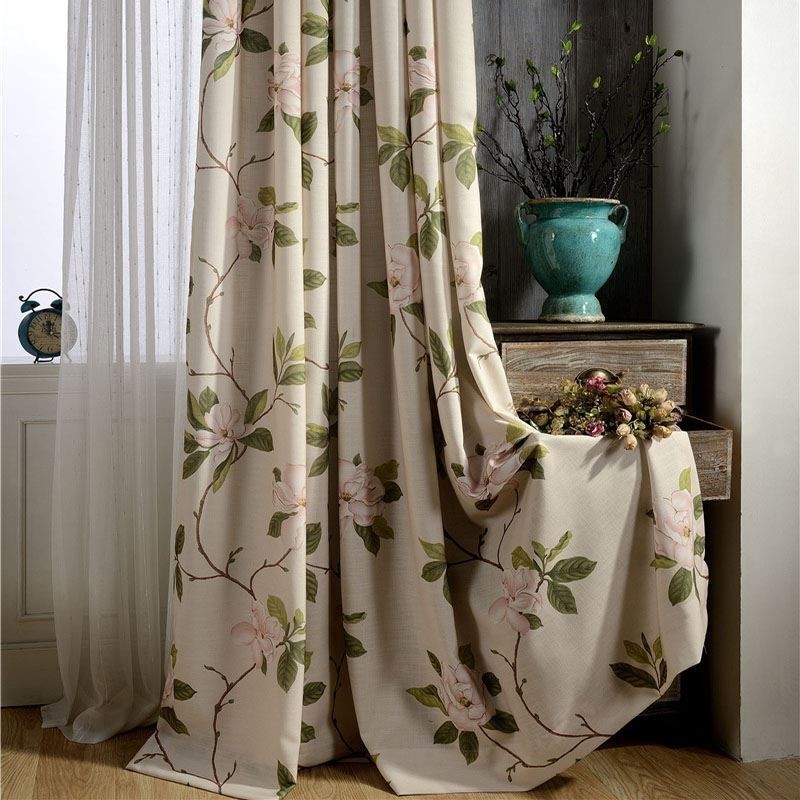 Amerikansk Lantlig Gardin Måttbeställd Gardin Med Färska Blommor Tryckt Miljöskyddande Bomullstyg