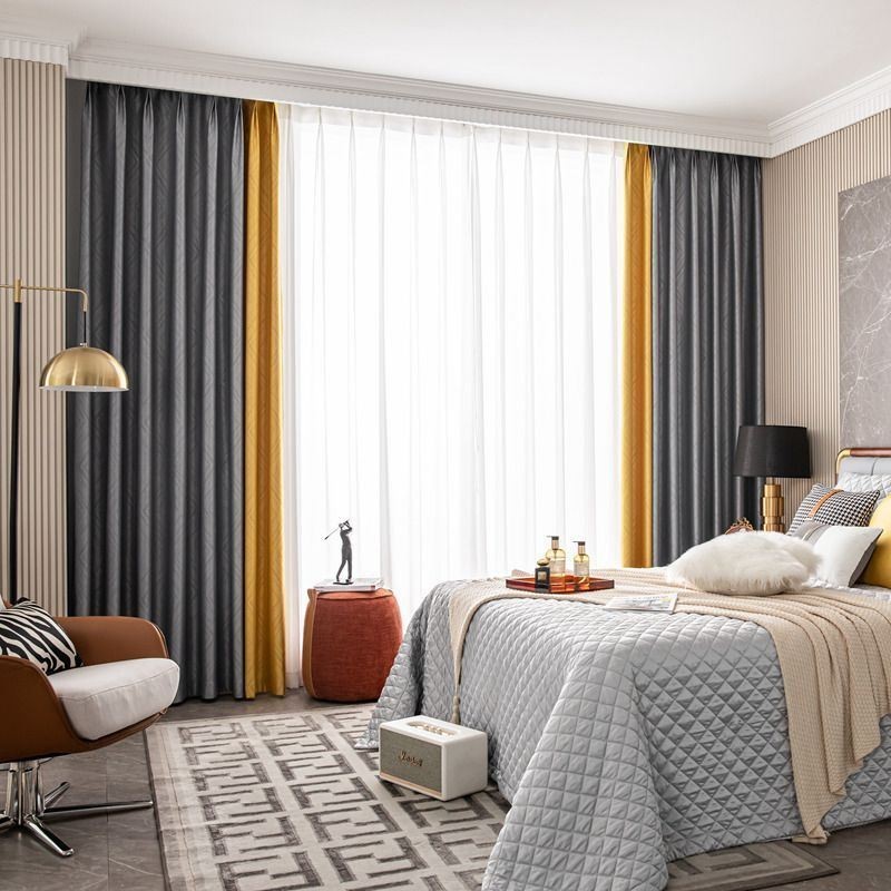 Mörkläggande Geometriska Jacquardgardiner För Vardagsrum