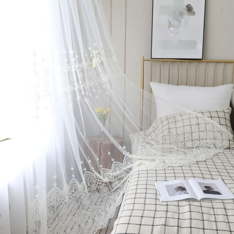 Enkel, Transparent Gardin, Måttbeställd, Vit, Alla Matchande Broderier, Vardagsrum