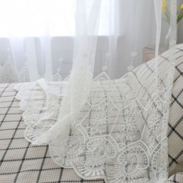 Enkel, Transparent Gardin, Måttbeställd, Vit, Alla Matchande Broderier, Vardagsrum
