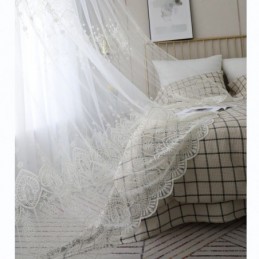 Enkel, Transparent Gardin, Måttbeställd, Vit, Alla Matchande Broderier, Vardagsrum
