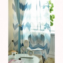 Nordisk Enkel, Skir Gardin, Måttbeställd, Vågigt Mönster, Tryckt Vardagsrum