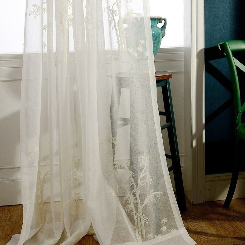 Klassisk Transparent Gardin, Måttbeställd Gardin, Broderade Bambu-Tyllgardiner För Vardagsrum