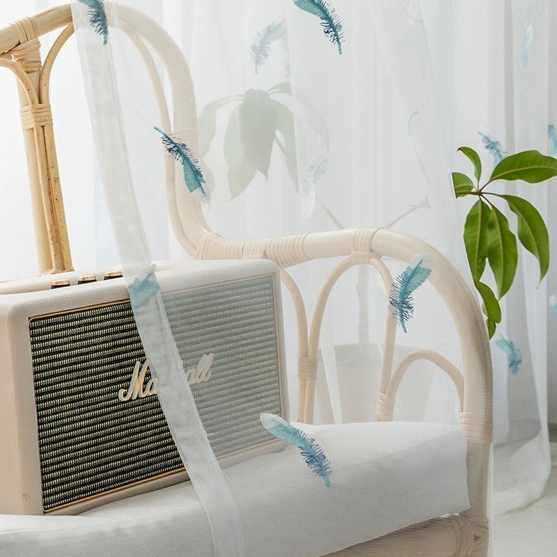 Fjäderbroderad Transparent Gardin Måttbeställd Minimalistisk Andningsbar Vardagsrumssovrum