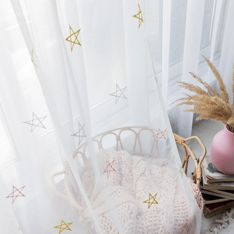 Exklusiv Broderig Gardin Måttbeställd Gardin Pentagrammönster Transparent Vardagsrumssovrum