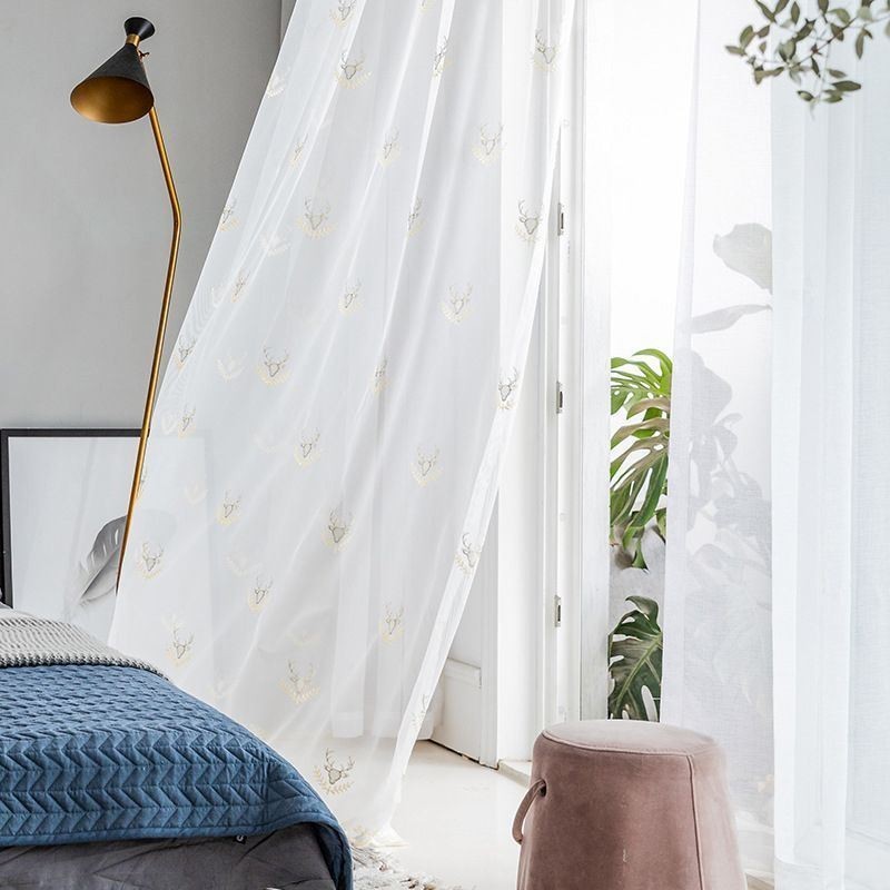 Klassisk Skir Gardin, Måttbeställd Gardin, Broderade Tyllgardiner Med Hjortmotiv För Vardagsrum