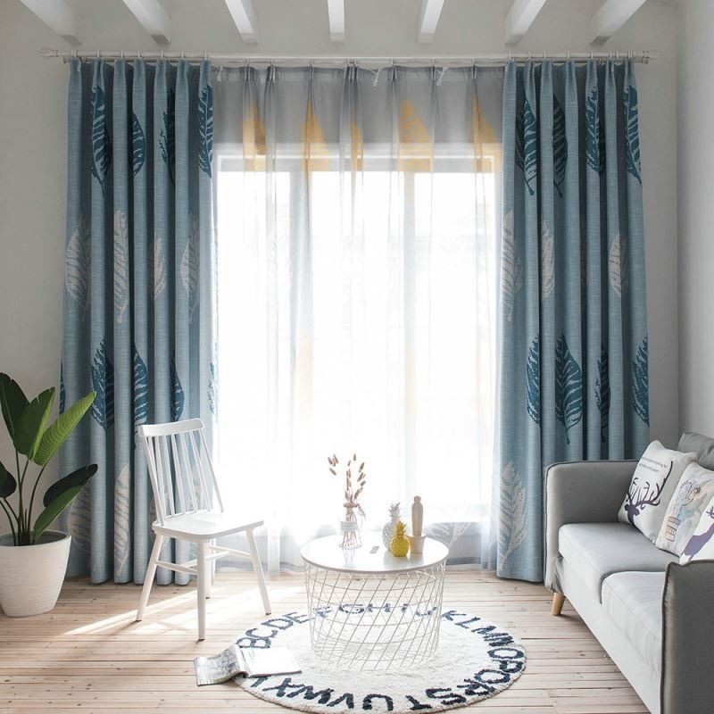 Mörkläggningsgardin Med Bladmönster, Måttbeställd, Modern Minimalistisk Fönsterbehandling