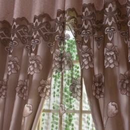 Europeisk Lantlig Transparent Gardin Måttbeställd Gardin Med Blommönster I Jacquard, Halvmörkläggning, Vardagsrum