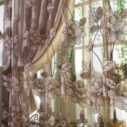 Europeisk Lantlig Transparent Gardin Måttbeställd Gardin Med Blommönster I Jacquard, Halvmörkläggning, Vardagsrum