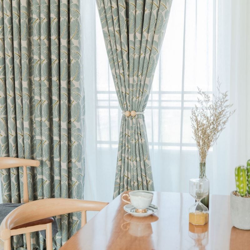 Mörkläggningsgardin Modern Max Måttbeställd Gardin Grönt Bladmönster Sovrum