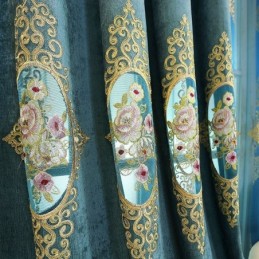 Måttbeställd Chenillegardin Europeisk Stil Med Blombroderi