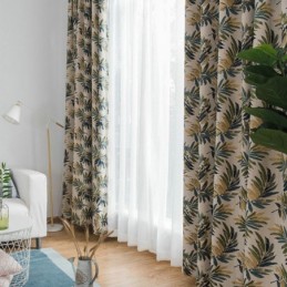 Mörkläggningsgardin Thicken Max Måttbeställd Gardin Grön Bananlöv Jacquard Rumsförmörkande
