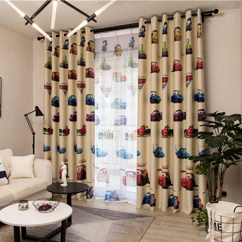 Barn Mörkläggningsgardiner Fina Tecknade Biltryck Dekoration Fönstergardiner