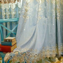 Mössad Chenillegardin Med Broderi I Europeisk Stil, Fönsterbehandling Med Blommor