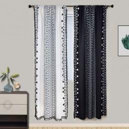 Geometriskt Tryck Gardiner Halv Mörkläggningsgardiner I Bomullslinne Med Tofsar För Vardagsrum