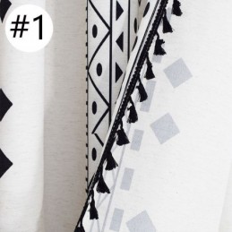 Geometriskt Tryck Gardiner Halv Mörkläggningsgardiner I Bomullslinne Med Tofsar För Vardagsrum