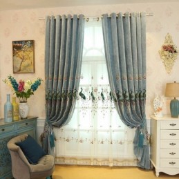 Mörkläggande Chenillegardin Måttbeställd Gardin Med Broderad Blommotiv