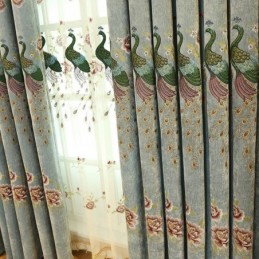 Mörkläggande Chenillegardin Måttbeställd Gardin Med Broderad Blommotiv