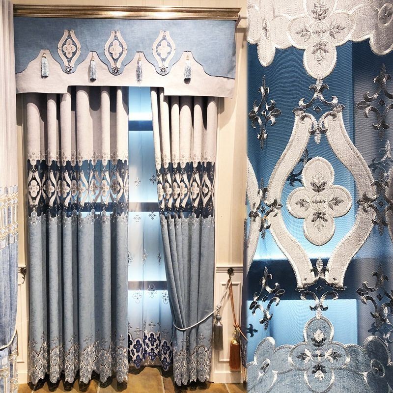 Måttbeställd Chenillegardin Europeisk Stil Med Blombroderi