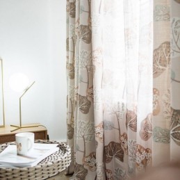 Modern Måttbeställd Gardin Med Bomullsmönster Och Träd