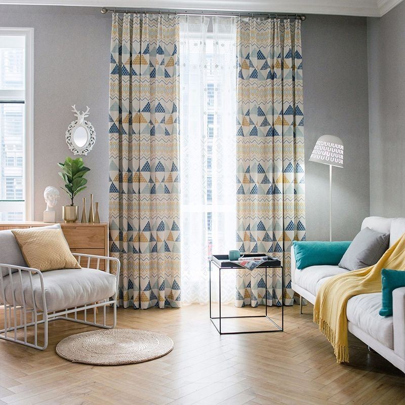 Modern Måttbeställd Gardingardin Bomull Triangeltryckt