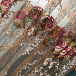 Lyxig Transparent Gardin, Måttbeställd Gardin, Amerikansk Tonad Färg Broderi, Sovrum, Fönsterbehandling