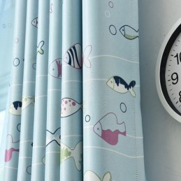 Mörkläggningsgardiner Med Tecknat Fiskmönster, Blå, Tryckta Gardiner, Måttbeställda Gardiner För Barnrum