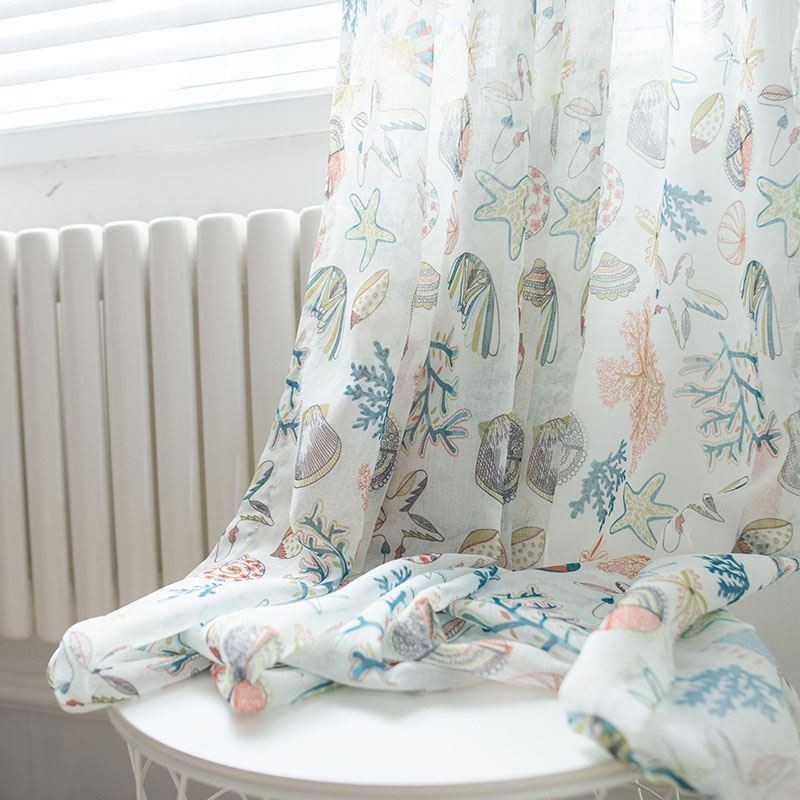 Amerikansk Tecknad Skir Gardin Måttbeställd Gardin Sjöstjärna Snäckskal Tryckt Sovrum Barnrum Tyg