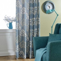 Japansk Enkel Gardin Måttbeställd Gardin Blå Blommig Tryckt