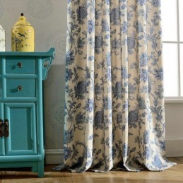 Japansk Enkel Gardin Måttbeställd Gardin Blå Tryckt Tyg För Arbetsrum Och Sovrum