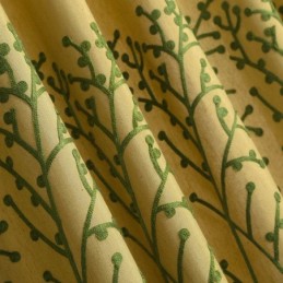 Amerikansk Antik Gardin Måttbeställd Gardin Gul Broderi Miljöskyddande Bomullslinnetyg