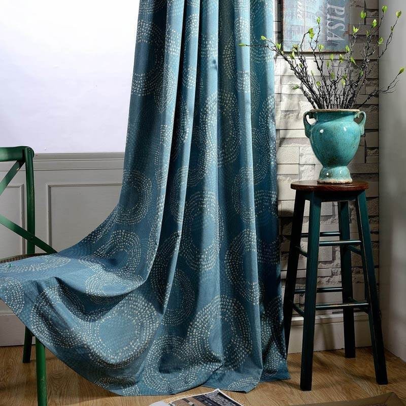 Amerikansk Antik Gardin Måttbeställd Gardin Blå Cirkeltryckt