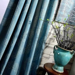 Amerikansk Antik Gardin Måttbeställd Gardin Blå Cirkeltryckt