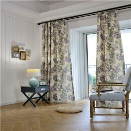 Amerikansk Lantlig Gardin Måttbeställd Gardin Lila Blommigt Tryckt Sovrumstyg