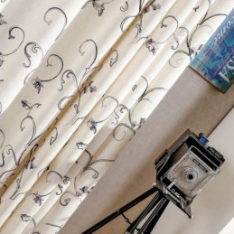 Amerikansk Enkel Gardin Måttbeställd Gardinbläck Rullande Lövbroderi Bomullslinnetyg