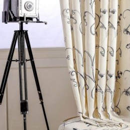 Amerikansk Enkel Gardin Måttbeställd Gardinbläck Rullande Lövbroderi Bomullslinnetyg