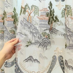 Lyxig Transparent Gardin, Måttbeställd, Broderad Bergstyll För Vardagsrum Och Sovrum