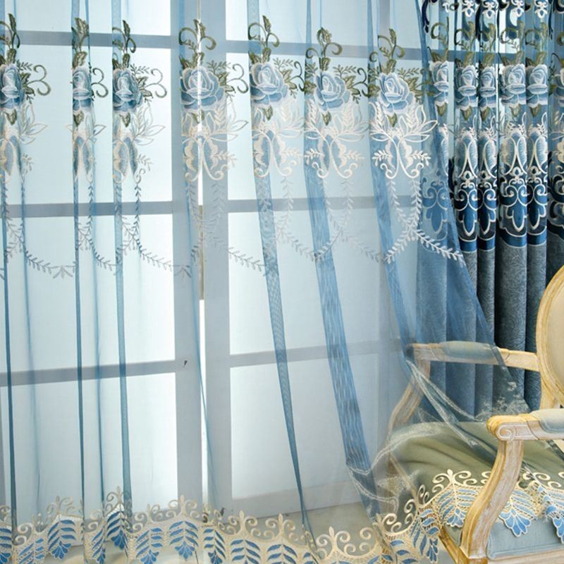 Modern Blommig Gardin Måttbeställd Gardin Tyll Fönster Transparent För Vardagsrum Sovrum