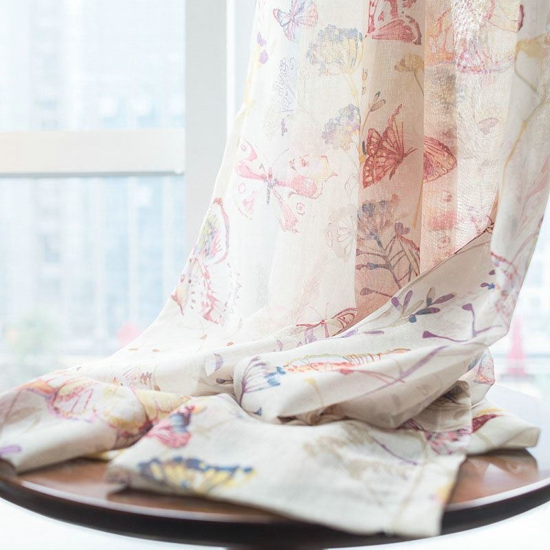 Modern Lantlig Skir Gardin Måttbeställd Gardin Med Fjärilstryck I Sovrumstyg