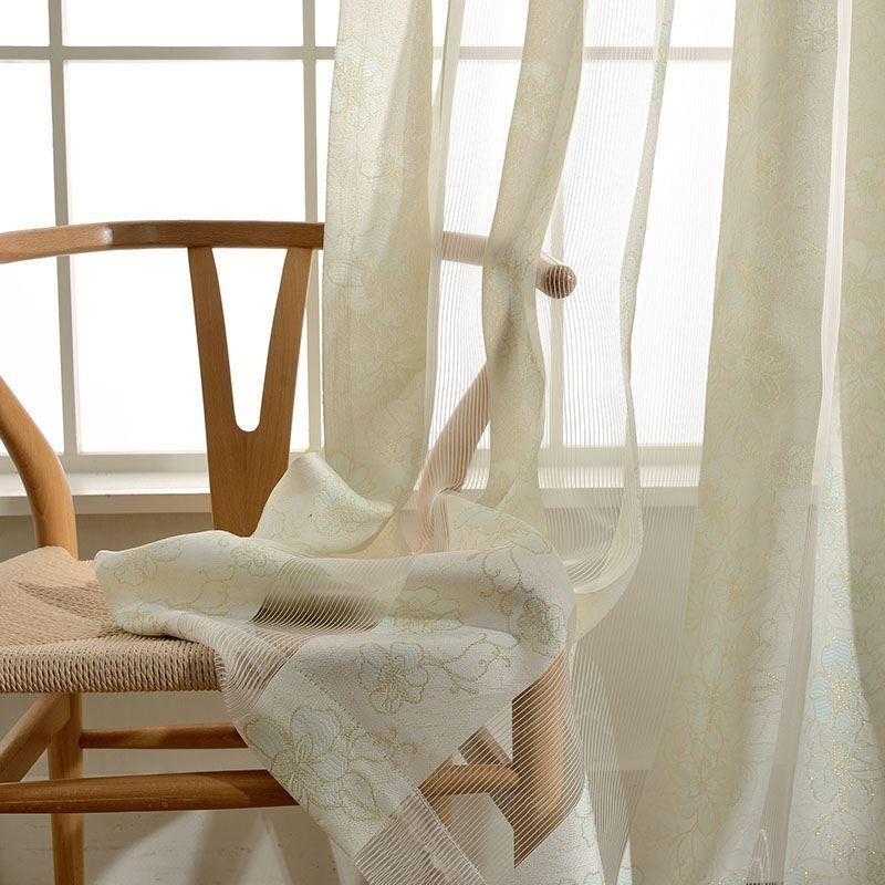 Enkel Lantlig Skir Gardin Måttbeställd Gardin Persikoblommig Jacquard Tyg För Sovrum Och Vardagsrum