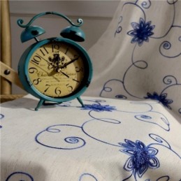 Amerikansk Enkel Gardin Måttbeställd Gardin Blå Broderad Isolerande Mjuk Bomullslinnetyg