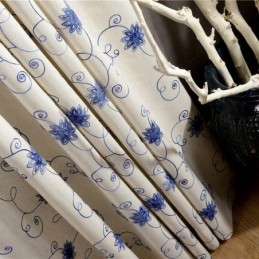 Amerikansk Enkel Gardin Måttbeställd Gardin Blå Broderad Isolerande Mjuk Bomullslinnetyg