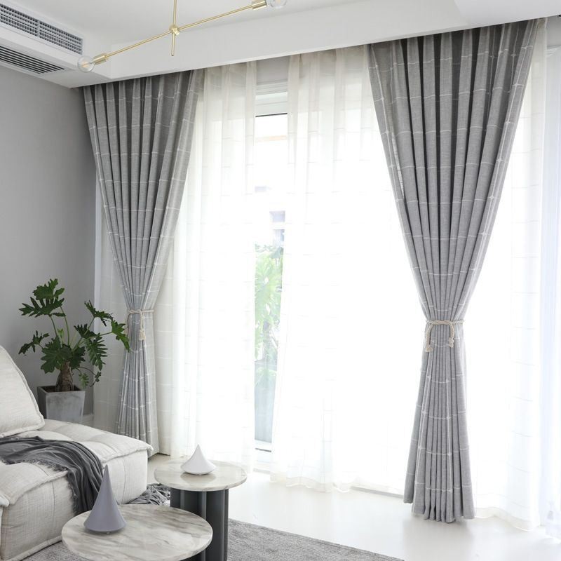 Rutiga Mörkläggningsgardiner Värmeisolerande Rumsförmörkande Draperier