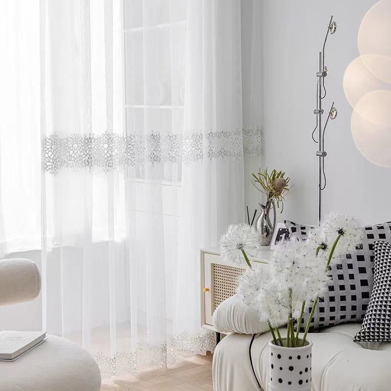 Geometriska Transparenta Gardiner Med Broderi I Tyll För Vardagsrum