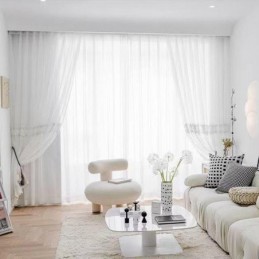 Geometriska Transparenta Gardiner Med Broderi I Tyll För Vardagsrum