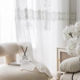 Geometriska Transparenta Gardiner Med Broderi I Tyll För Vardagsrum