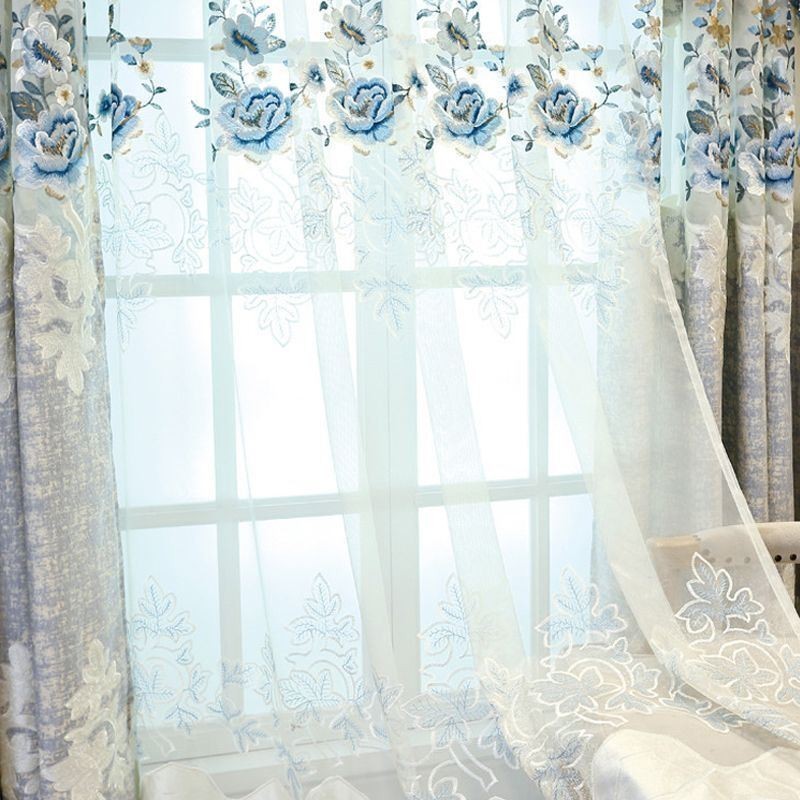Lyxig Tyllgardin Måttbeställd Gardin Blommig Broderad Voile För Vardagsrum