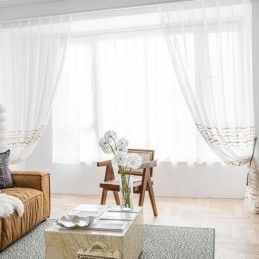 Modern Voile Tyllgardin Måttbeställd Vit Transparent Gardin För Vardagsrum/Sovrum