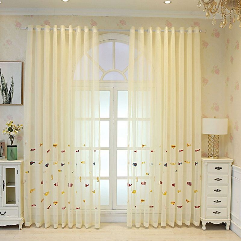 Dekorativ Fönsterskärm Fiskbroderad Skir Gardin Måttbeställd Gardin För Vardagsrum